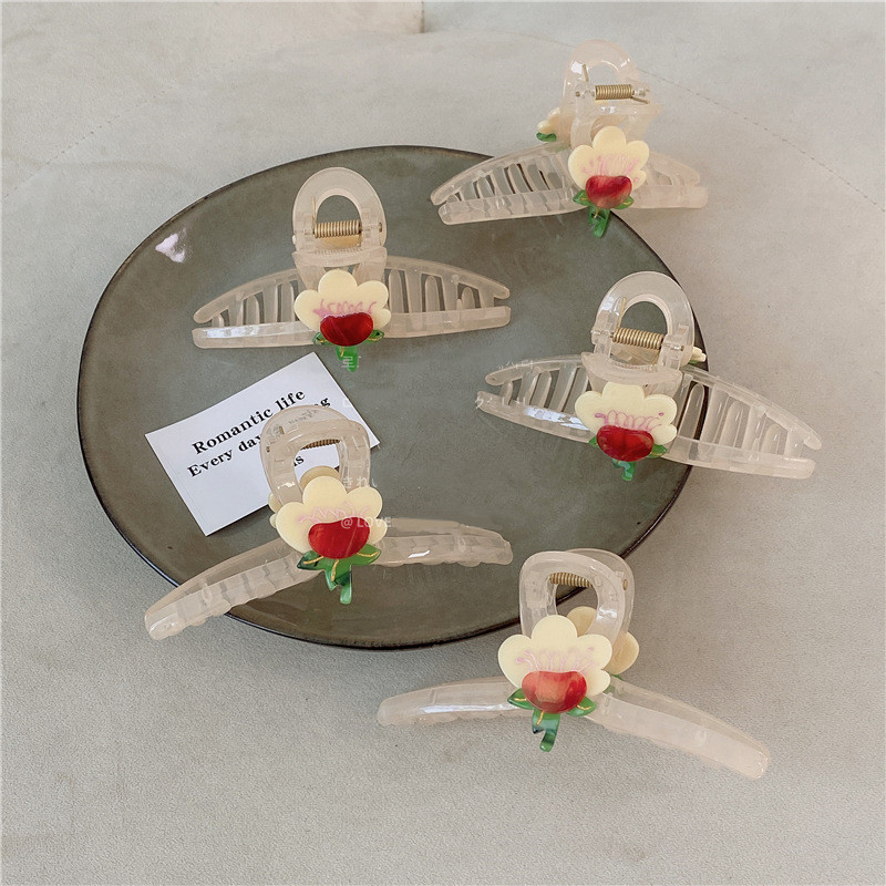 Nouă moda lalele acetat acrilic ac de păr franțuzesc dulce fetiță jeleu culoare floare cleme de păr accesorii de păr femei gheare de păr