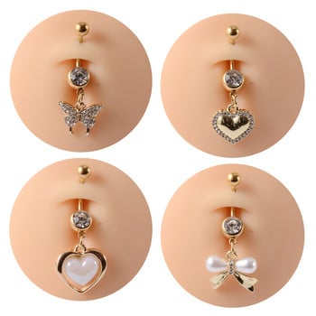 1 τεμ Χρυσό χρώμα Nombril Ombligo Navel Piercing Heart Butterfly Dangling Belly Button Rings Cute Navels Ring Body Jewels