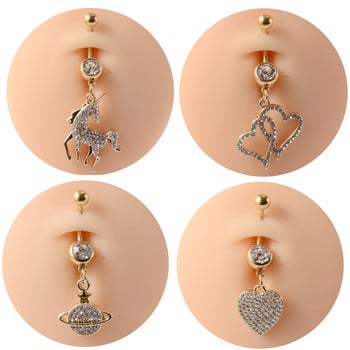 1 τεμ Χρυσό χρώμα Nombril Ombligo Navel Piercing Heart Butterfly Dangling Belly Button Rings Cute Navels Ring Body Jewels