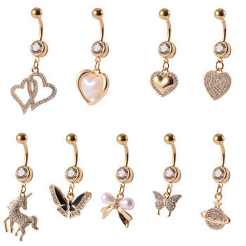 1 τεμ Χρυσό χρώμα Nombril Ombligo Navel Piercing Heart Butterfly Dangling Belly Button Rings Cute Navels Ring Body Jewels