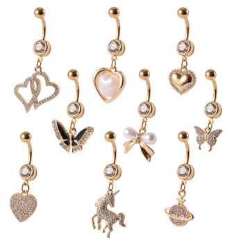 1 τεμ Χρυσό χρώμα Nombril Ombligo Navel Piercing Heart Butterfly Dangling Belly Button Rings Cute Navels Ring Body Jewels