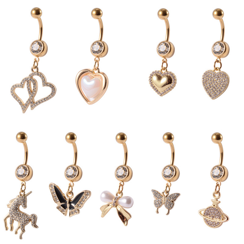 1 bucată de culoare aurie Nombril Ombligo Piercing buric inimă fluture atârnând inele pentru buric inel drăguț pentru buric, bijuterii pentru corp