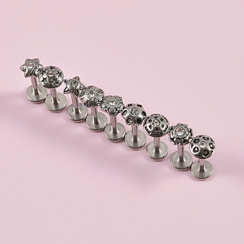 1 buc. cercei cu șuruburi, tragus, cartilaj, piercing, oțel chirurgical, bijuterii CZ, cu filet intern, pentru buze de flori, bijuterii Labret Monroe