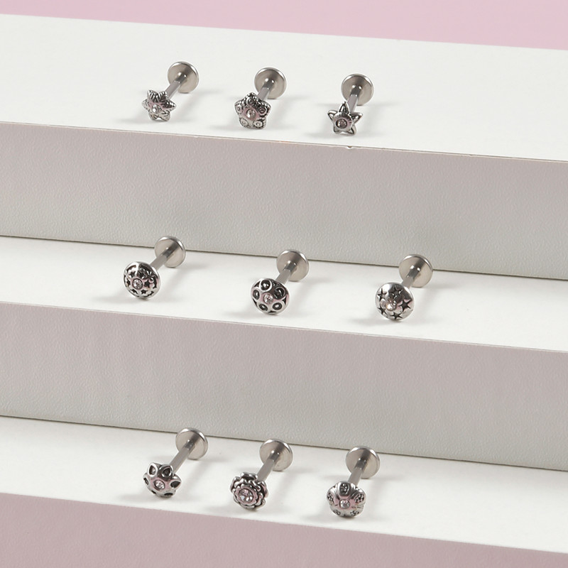 1 buc. cercei cu șuruburi, tragus, cartilaj, piercing, oțel chirurgical, bijuterii CZ, cu filet intern, pentru buze de flori, bijuterii Labret Monroe