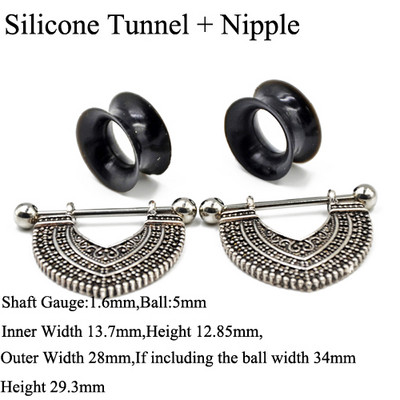 2 buc tunel pentru ureche dublu flare din oțel, mufă goală din silicon, extensii de extensie, scut pentru mamelon, inel cu mreană, bijuterii pentru piercing pentru corp