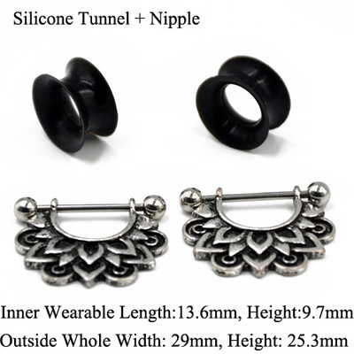 2 buc tunel pentru ureche dublu flare din oțel, mufă goală din silicon, extensii de extensie, scut pentru mamelon, inel cu mreană, bijuterii pentru piercing pentru corp