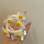 Smiley floarea-soarelui legături de păr în spirală linie telefonică pentru femei, la modă, benzi elastice pentru păr, scrunchies, frânghie de păr, accesorii de păr