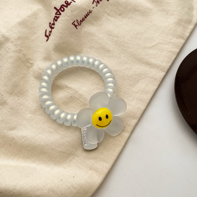 Smiley floarea-soarelui legături de păr în spirală linie telefonică pentru femei, la modă, benzi elastice pentru păr, scrunchies, frânghie de păr, accesorii de păr