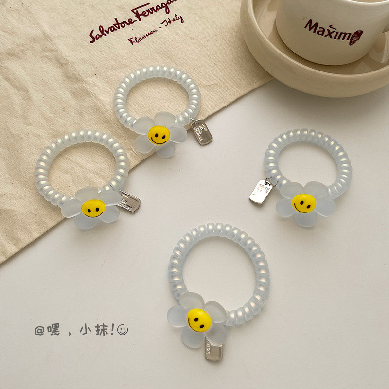Smiley floarea-soarelui legături de păr în spirală linie telefonică pentru femei, la modă, benzi elastice pentru păr, scrunchies, frânghie de păr, accesorii de păr