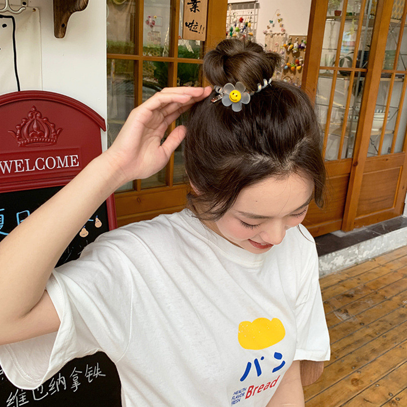 Smiley floarea-soarelui legături de păr în spirală linie telefonică pentru femei, la modă, benzi elastice pentru păr, scrunchies, frânghie de păr, accesorii de păr