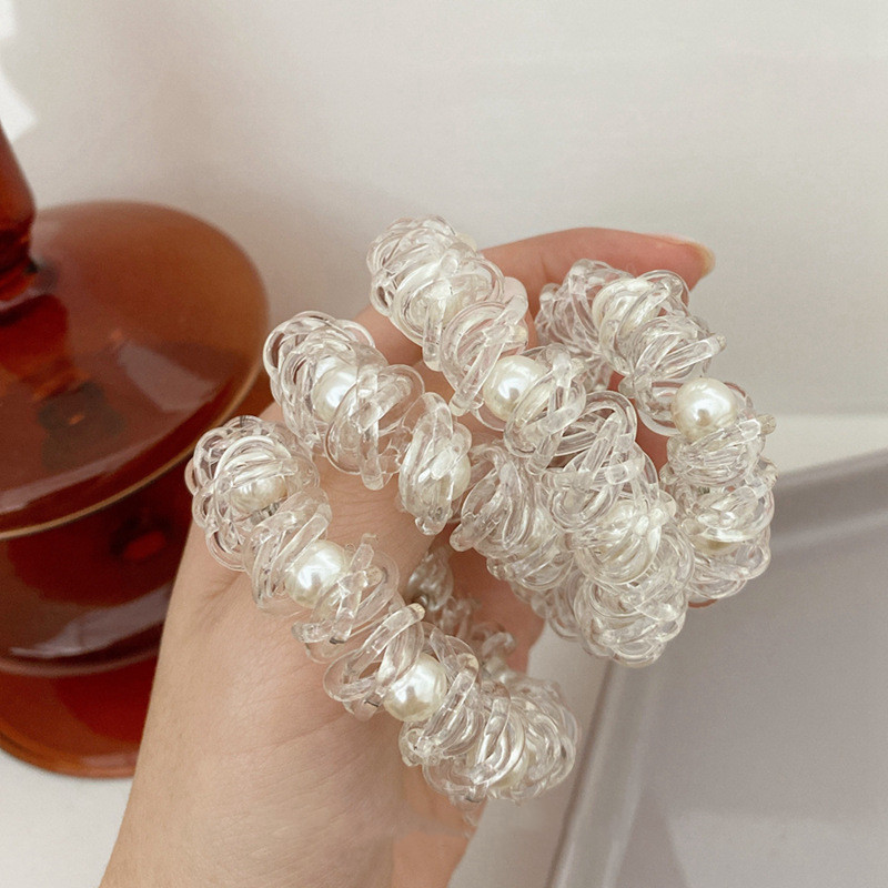Stil INS Linie telefonică Inel de păr Moda feminină Minge mică Perla Snur de telefon Cap frânghie Cap Coada-calului Bandă de cauciuc Frânghie de păr