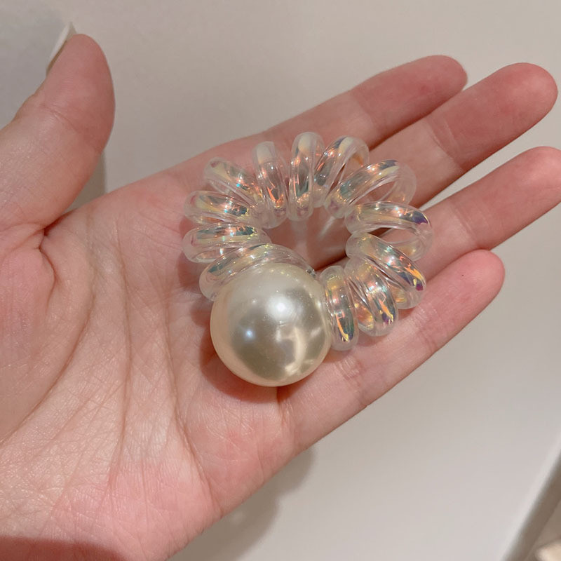 Stil INS Linie telefonică Inel de păr Moda feminină Minge mică Perla Snur de telefon Cap frânghie Cap Coada-calului Bandă de cauciuc Frânghie de păr