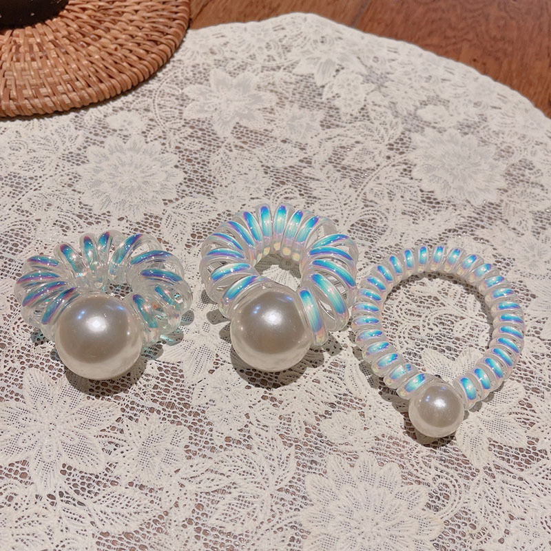 Stil INS Linie telefonică Inel de păr Moda feminină Minge mică Perla Snur de telefon Cap frânghie Cap Coada-calului Bandă de cauciuc Frânghie de păr