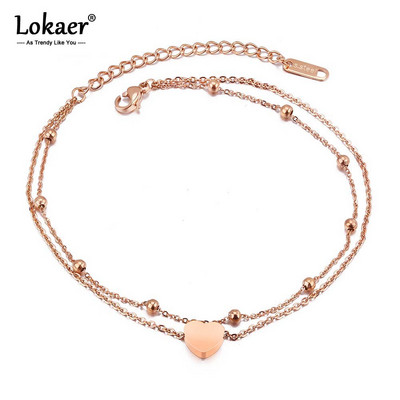 Lokaer New Fashion Strat dublu din oțel inoxidabil inimă gleznele farmec pentru femei de culoare aur roz Brățară pentru picioare Bijuterii pentru picioare A19026