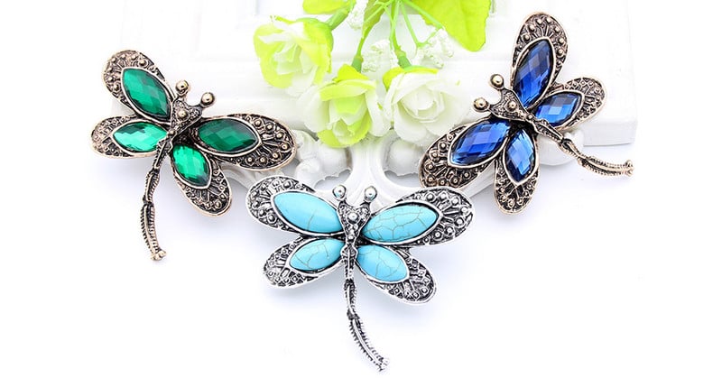 Broșă casual cu libelulă, bijuterii pentru femei, cu insecte, de culoare auriu antic, broșe de Boemia, broșe, design de model în relief