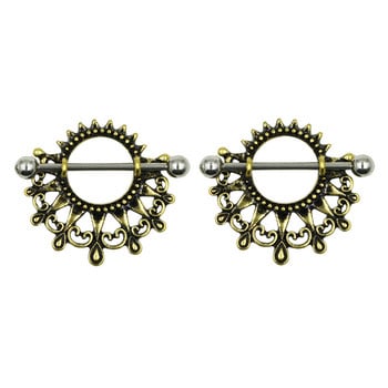 PAIR Surgical Steel New Desgin Sun Drop Piercing Θηλή Ασπίδα μπάρα Δαχτυλίδι Body Jewelry Shield 14g