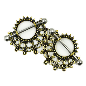 PAIR Surgical Steel New Desgin Sun Drop Piercing Θηλή Ασπίδα μπάρα Δαχτυλίδι Body Jewelry Shield 14g