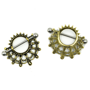 PAIR Surgical Steel New Desgin Sun Drop Piercing Θηλή Ασπίδα μπάρα Δαχτυλίδι Body Jewelry Shield 14g