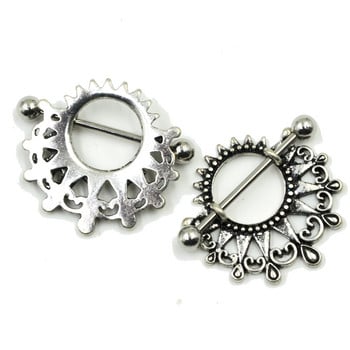 PAIR Surgical Steel New Desgin Sun Drop Piercing Θηλή Ασπίδα μπάρα Δαχτυλίδι Body Jewelry Shield 14g