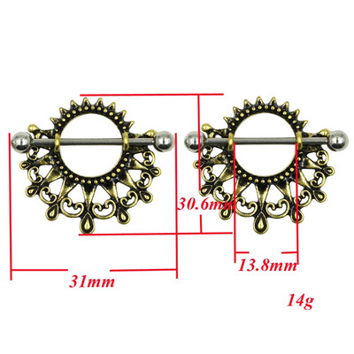 PERECHE Oțel Chirurgical New Desgin Sun Drop Piercing Mamelon Scut Inel Barbell Bijuterii Corp Scut 14g