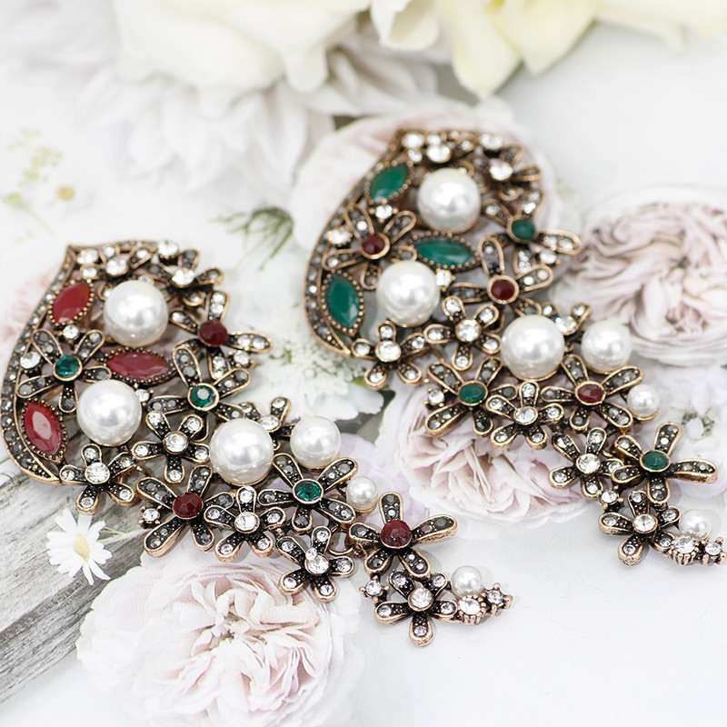 Sunspicems Broșă de perle imitație turcească de epocă pentru femei, de culoare auriu antic, ace pentru hijab, bijuterii de nuntă din Maroc 2021