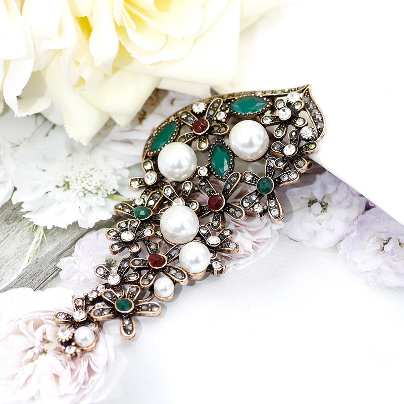 Sunspicems Broșă de perle imitație turcească de epocă pentru femei, de culoare auriu antic, ace pentru hijab, bijuterii de nuntă din Maroc 2021