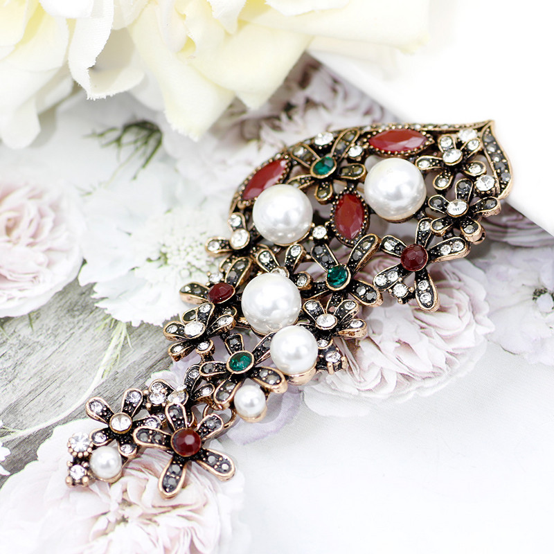 Sunspicems Broșă de perle imitație turcească de epocă pentru femei, de culoare auriu antic, ace pentru hijab, bijuterii de nuntă din Maroc 2021