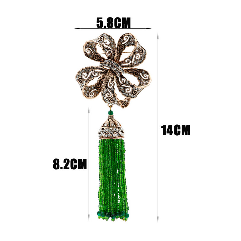 Sunspicems Broșă cu ciucuri de mărgele lungi, de epocă, turcească, pentru femei, de culoare antică, de culoare aurie, de caftan, de Maroc, de culoarea de aur antic.