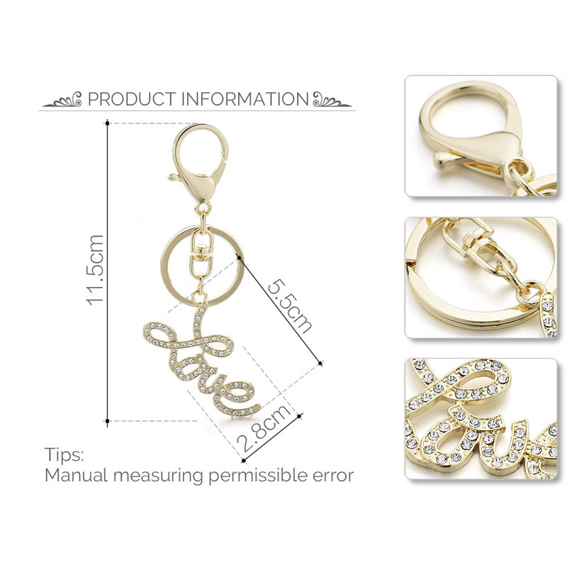Moda Cristal Scrisoare Iubire Breloc Femei Poșetă Decorație Pandantiv Strass strălucitor Suport cheie Pentru Cadou prietenă