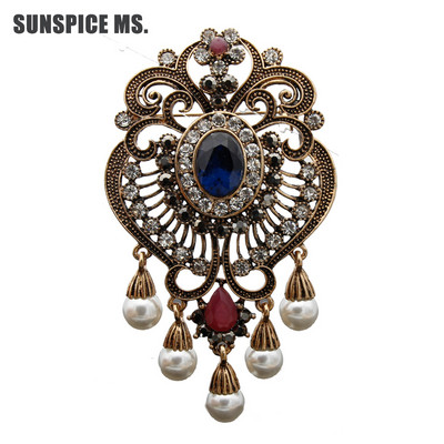Broșă cu flori de perle simulate din rășină pentru femei egiptene de epocă, bijuterii turcești, culoarea aur antic, pentru nuntă, corsaj etnic