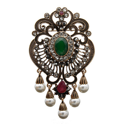 Broșă cu flori de perle simulate din rășină pentru femei egiptene de epocă, bijuterii turcești, culoarea aur antic, pentru nuntă, corsaj etnic