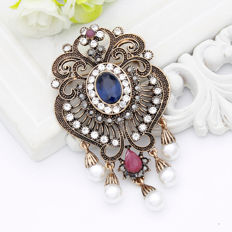 Broșă cu flori de perle simulate din rășină pentru femei egiptene de epocă, bijuterii turcești, culoarea aur antic, pentru nuntă, corsaj etnic