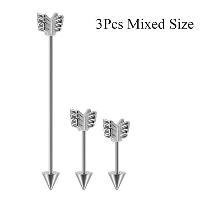 3Pcs Mješovite boje Strelica Hrskavica Naušnica Helix Stud Piercing Kirurški čelik Ravni Industrijski uteg Oreja Prsten Nakit za tijelo