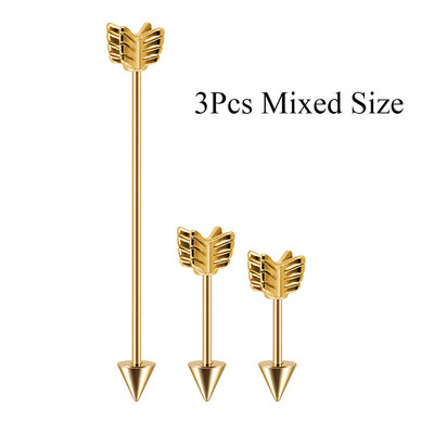 3Pcs Mješovite boje Strelica Hrskavica Naušnica Helix Stud Piercing Kirurški čelik Ravni Industrijski uteg Oreja Prsten Nakit za tijelo
