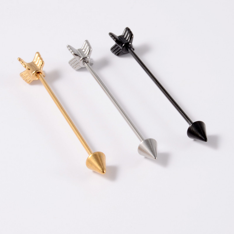 3Pcs Mješovite boje Strelica Hrskavica Naušnica Helix Stud Piercing Kirurški čelik Ravni Industrijski uteg Oreja Prsten Nakit za tijelo