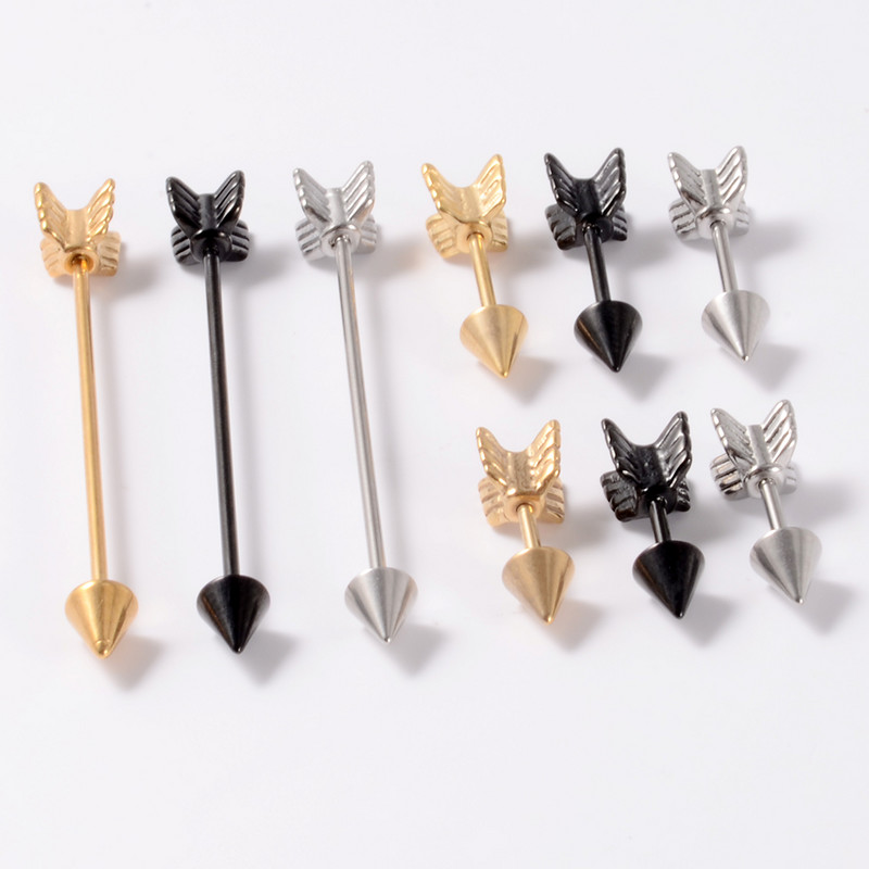 3Pcs Mješovite boje Strelica Hrskavica Naušnica Helix Stud Piercing Kirurški čelik Ravni Industrijski uteg Oreja Prsten Nakit za tijelo