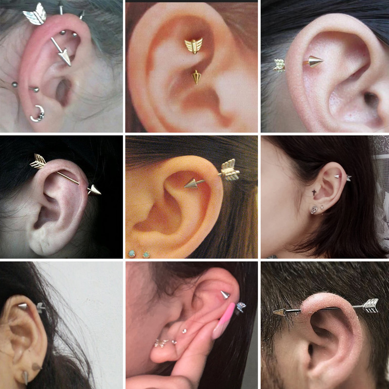 3Pcs Mješovite boje Strelica Hrskavica Naušnica Helix Stud Piercing Kirurški čelik Ravni Industrijski uteg Oreja Prsten Nakit za tijelo