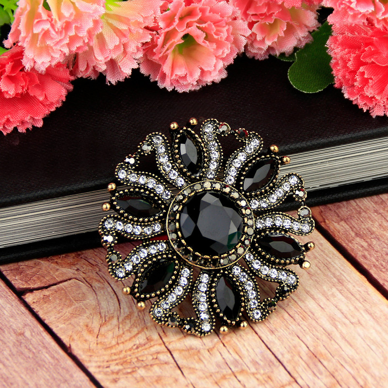 Sunspicems Bohemia Broșă Vintage Pin pentru femei Retro auriu rășină Cristal Bijuterii etnice de nuntă Broșe eșarfă cu rever