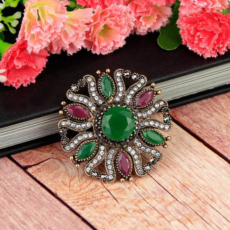 Sunspicems Bohemia Broșă Vintage Pin pentru femei Retro auriu rășină Cristal Bijuterii etnice de nuntă Broșe eșarfă cu rever