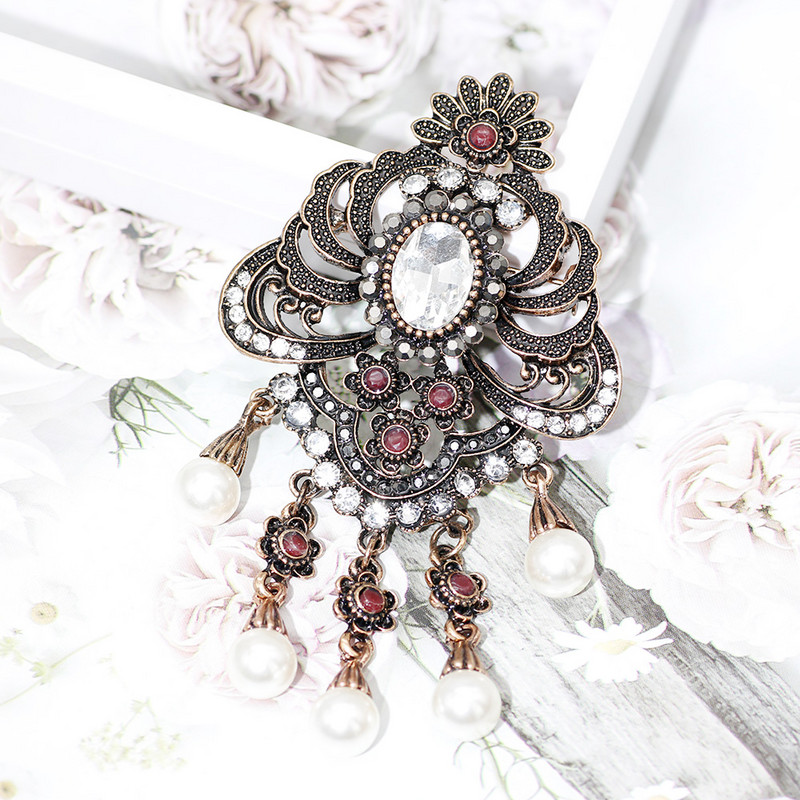 SUNSPICE MS etnic turcesc imitație perle broșă ace pentru femei de culoare auriu antic broșe lungi flori broșe caftan hijab pin