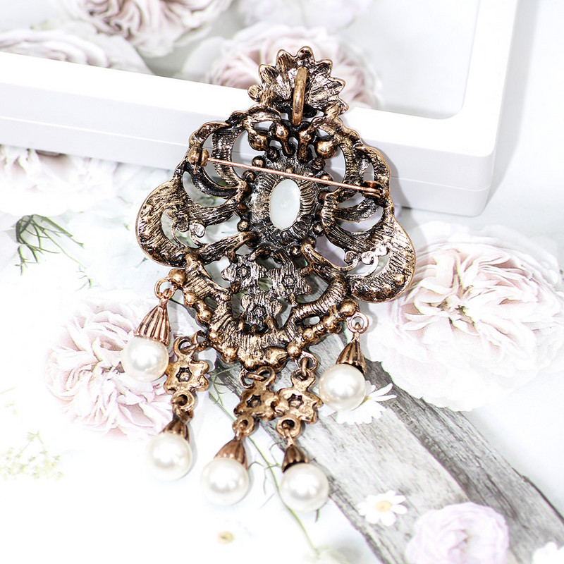 SUNSPICE MS etnic turcesc imitație perle broșă ace pentru femei de culoare auriu antic broșe lungi flori broșe caftan hijab pin
