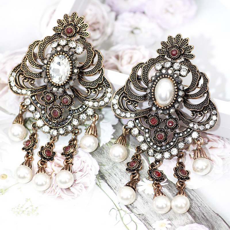 SUNSPICE MS etnic turcesc imitație perle broșă ace pentru femei de culoare auriu antic broșe lungi flori broșe caftan hijab pin