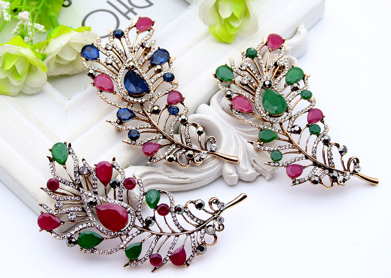 Igényes török női virágos bross tű Vintage toll design műgyanta ékszer tűk Antik arany színű levél bross bross