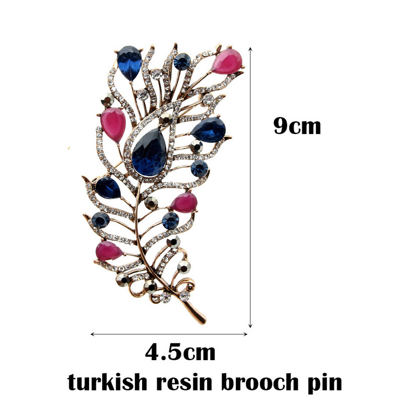 Igényes török női virágos bross tű Vintage toll design műgyanta ékszer tűk Antik arany színű levél bross bross