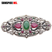 SUNSPICE MS Broșă cu flori etnice turcești de dimensiune mare pentru femei, bijuterii vintage, broșe de culoare aurie antică, broșe, bijuterii de mireasă