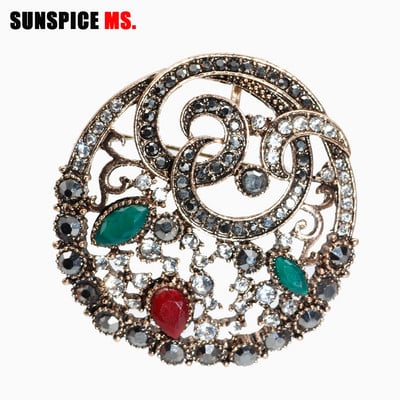 SUNSPICE MS Broșă retro vintage turcească pentru femei, floare rotundă, ace de eșarfă etnică, bijuterii tradiționale etnice, cadouri