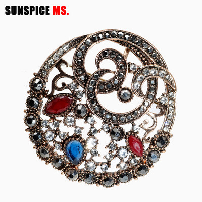 SUNSPICE MS Broșă retro vintage turcească pentru femei, floare rotundă, ace de eșarfă etnică, bijuterii tradiționale etnice, cadouri