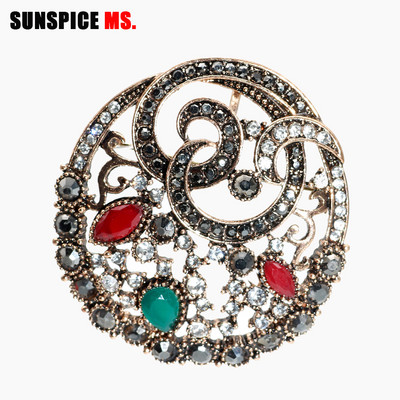 SUNSPICE MS Broșă retro vintage turcească pentru femei, floare rotundă, ace de eșarfă etnică, bijuterii tradiționale etnice, cadouri