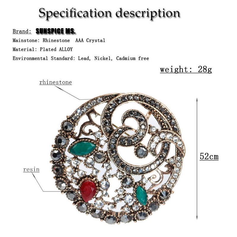 SUNSPICE MS Broșă retro vintage turcească pentru femei, floare rotundă, ace de eșarfă etnică, bijuterii tradiționale etnice, cadouri