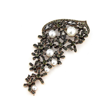 Sunspicems Vintage Algeria Flower Brooch Gray Crystal Turkish Women Brooch Antique Gold Color Pearl Caftan Brooch Bride Jewelry